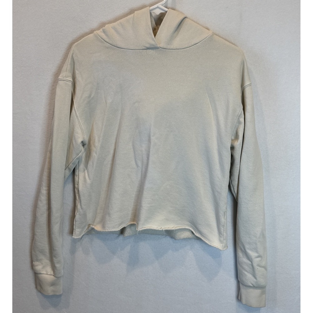 Perfect White Tee Kokomo Beach Raw Hem Cut‎ Off Crop Hoodie Ivory Cotton Size XS